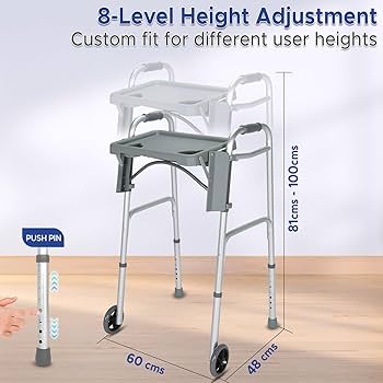 walking frame with cup holder tray2 - regino.com.ng Premium Folding Walker with Tray, Cup Holders & Wheels | Lightweight Walking Aid